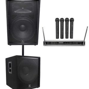 JBL JRX215 1000w 15" DJ P/A Speaker+18" 1400w Subwoofer+(4) Wireless Samson Mics