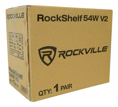 RockShelf 54W 5.25" Home Bookshelf Speakers+White Adjustable Stands