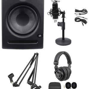 Presonus Eris E8 8" Powered Studio Monitor+Headphones+Microphone+Boom Arm+Stand