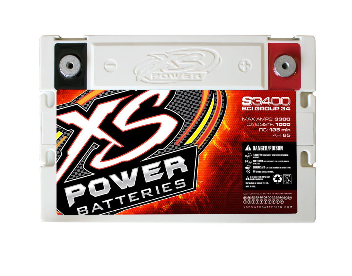 XS Power S3400 12V 2500W/4000W Range AGM S-Series Battery, Max 3300Amps