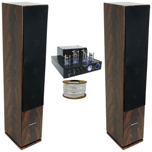 Rockville Bluetooth Tube Amplifier/Home Receiver+(2) Dark Wood Tower Speakers