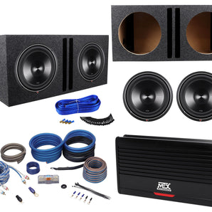 (2) Rockford Fosgate Punch P3D4-12 12" 1200w Subwoofers+Vented Box+MTX Amp+Wires