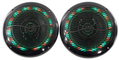 2) Rockville 6.5" LED Swivel Black Marine Wakeboard+Coaxial Speakers+Amp+Amp Kit
