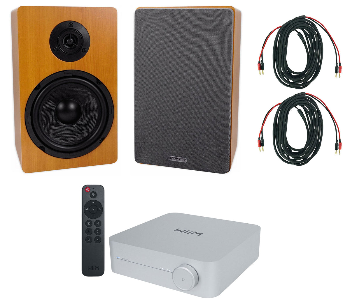 (2) Rockville RockShelf 68C 360w 6.5" Wood Bookshelf Speakers+Bluetooth/Wifi Amp