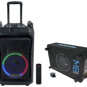 Memphis Audio MBE8SP 8" 300w Powered Car Subwoofer+Enclosure Box+Party Speaker