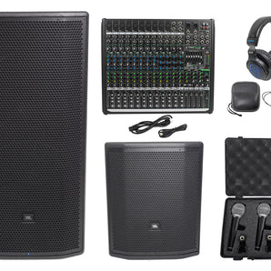 JBL Pro PRX835XW 15” 3-Way 1500w Active Speaker+Sub+Mackie Mixer+Headphones+Mics