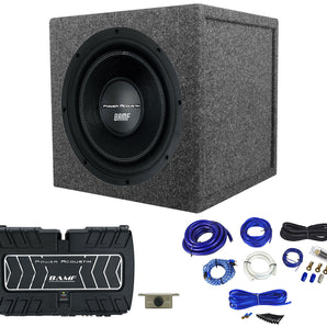 Power Acoustik BAMF-122 12" 3500w Subwoofer+Sealed Sub Box+Mono Amplifier+Wires