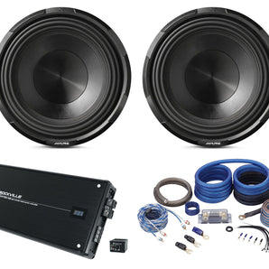 (2) ALPINE X-W12D4 12" 900w RMS Car Audio Subwoofers+Mono Amplifier+Amp Kit