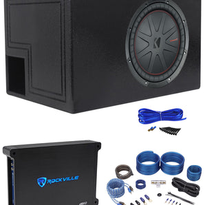 Kicker 48CWR124 COMPR12 1000W 12" Subwoofer+Vented Box+Mono Amplifier+Amp Kit