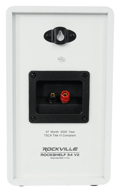 RockShelf 54W 5.25" Home Bookshelf Speakers+White Adjustable Stands