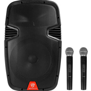 Rockville RAM12BT 12" Rechargeable Powered 600W DJ PA Speaker, 2 Mics, Bluetooth