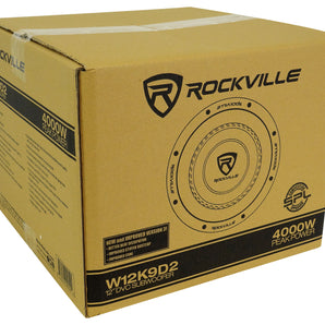 Rockville W12K9D2 V3 12" 4000w Car Subwoofer+Sealed Box+Mono Amplifier+Amp Kit