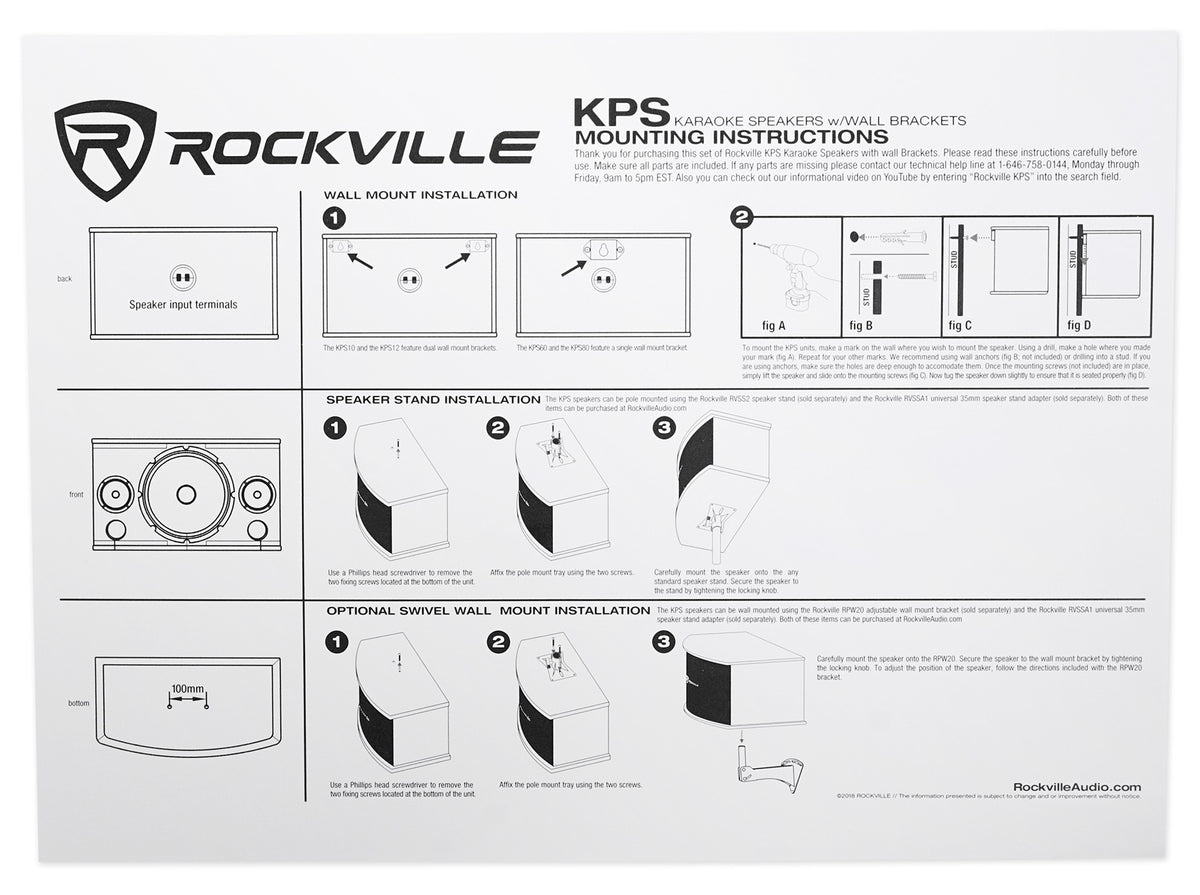 (2) Rockville KPS65 6.5" 2-Way 400 Watt Karaoke Speakers +Wall Brackets / MDF!