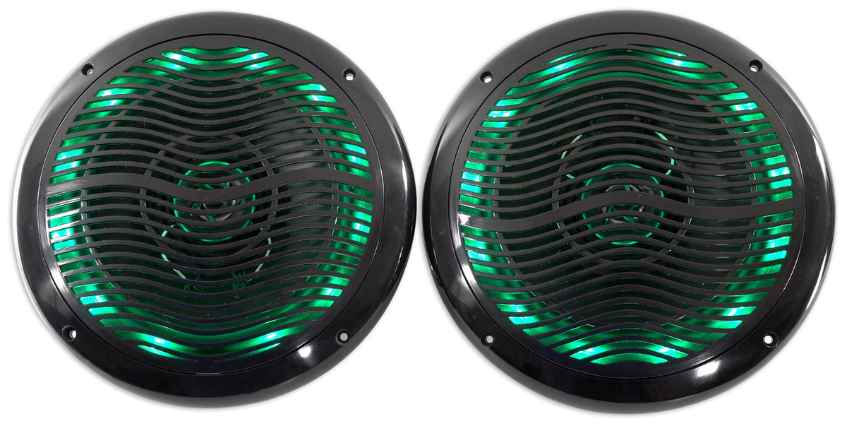 2) Rockville 6.5" LED Swivel Black Marine Wakeboard+Coaxial Speakers+Amp+Amp Kit