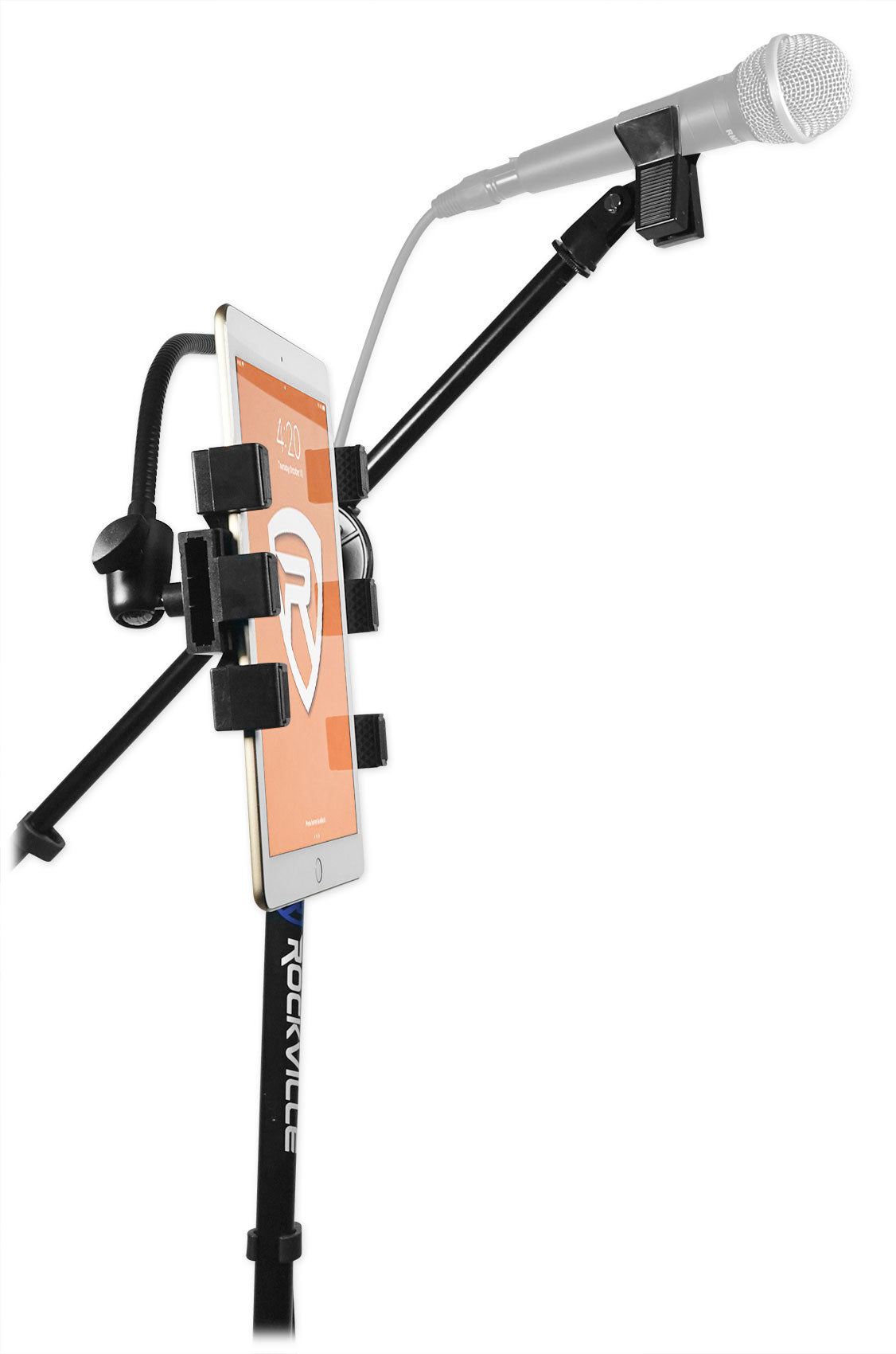 Rockville RVMIC5 Tripod Microphone Mic Stand w/ Boom+Gooseneck w/iPad Clip+Bag