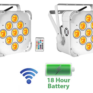 2) Rockville BEST PAR 60 White Rechargeable Wash Up-Lights Wireless DMX+RGBWA+UV