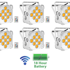 6) Rockville BEST PAR 60 White Rechargeable Wash Up-Lights Wireless DMX+RGBWA+UV