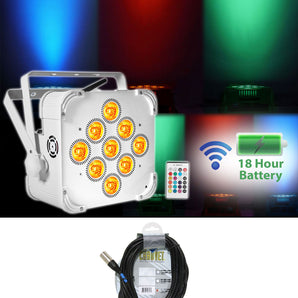 Rockville RGBWA+UV Battery Powered White Wireless Wash Par Light+Chauvet Cable