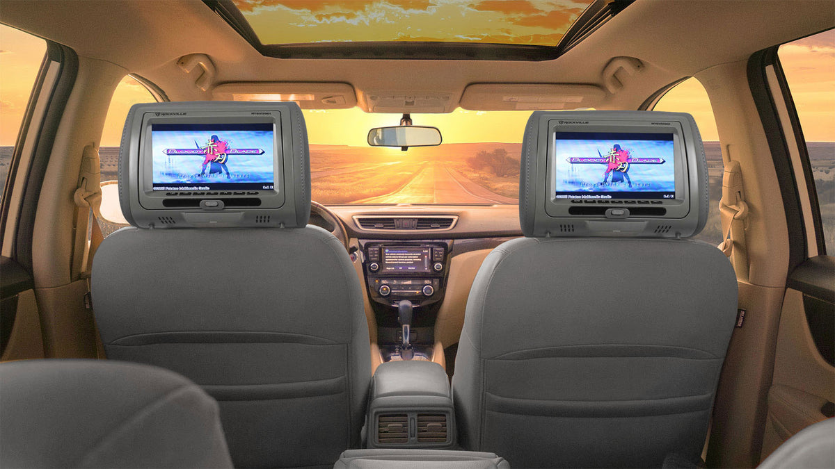 Rockville RTSVD961-GR 9” Grey Plug N Play Dual DVD/HDMI Car Headrest Monitors