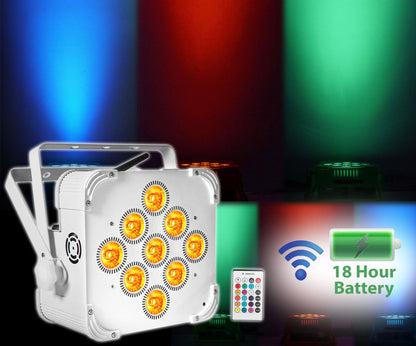 (2) BEST PAR 60 White Rechargeable Wash Lights w/ Wireless DMX+RGBWA+UV+Bag