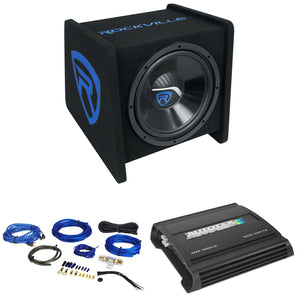 Rockville RV12P 12" 600w Car Subwoofer+Vented Sub Box+Autotek Amplifier+Amp Kit