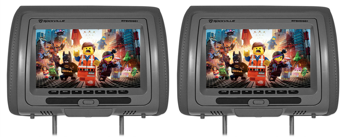 Rockville RTSVD961-GR 9” Grey Plug N Play Dual DVD/HDMI Car Headrest Monitors