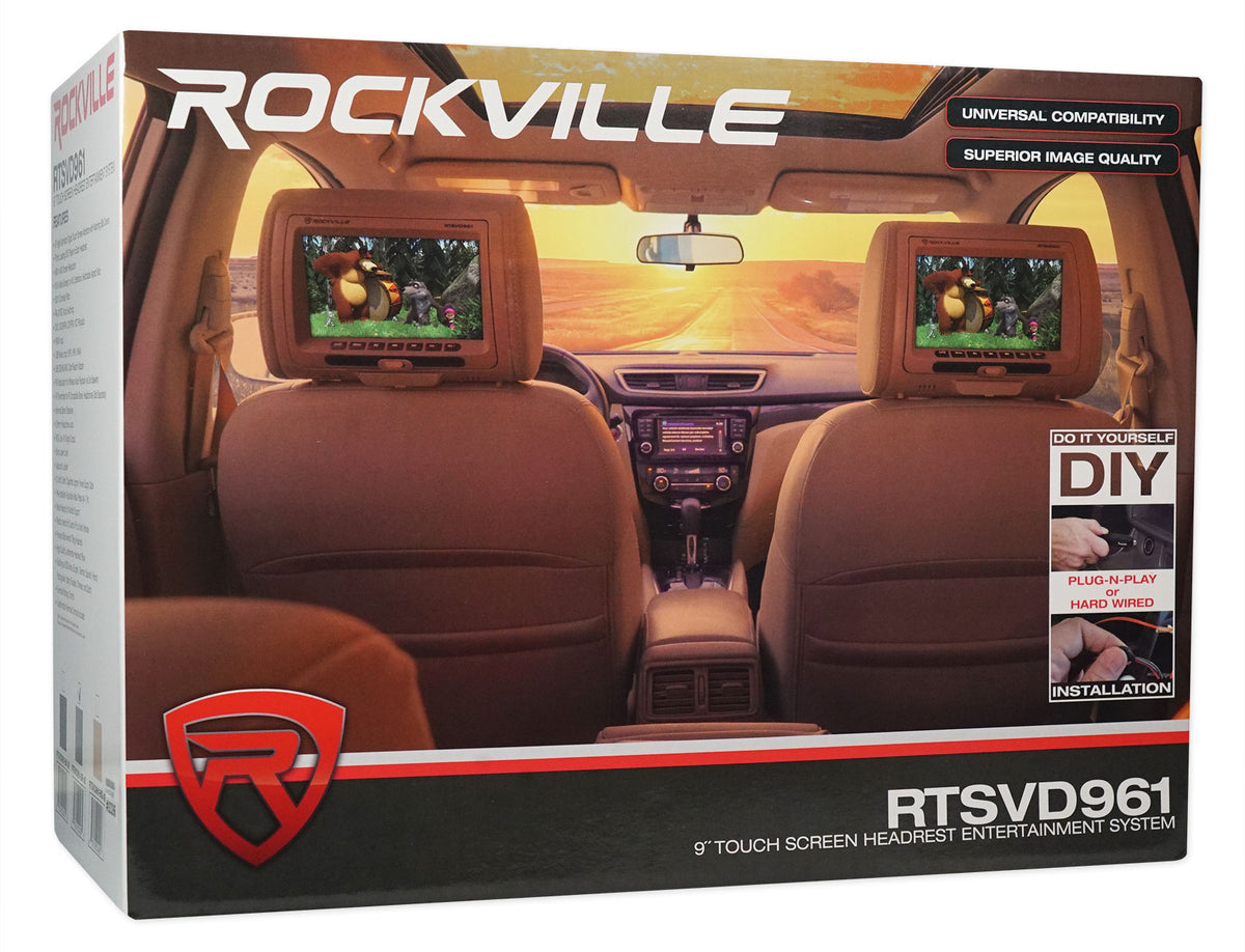 Rockville RTSVD961-GR 9” Grey Plug N Play Dual DVD/HDMI Car Headrest Monitors
