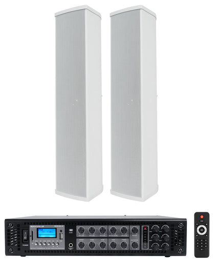 RCS180-6 70v Commercial Amplifier Amp+(2) Line Array Speakers in White