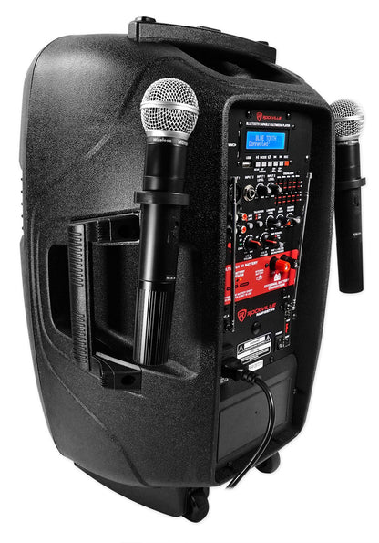Rockville RAM12BT 12" Rechargeable Powered 600W DJ PA Speaker, 2 Mics, Bluetooth