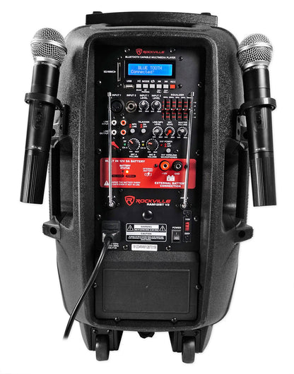 Rockville RAM12BT 12" Rechargeable Powered 600W DJ PA Speaker, 2 Mics, Bluetooth