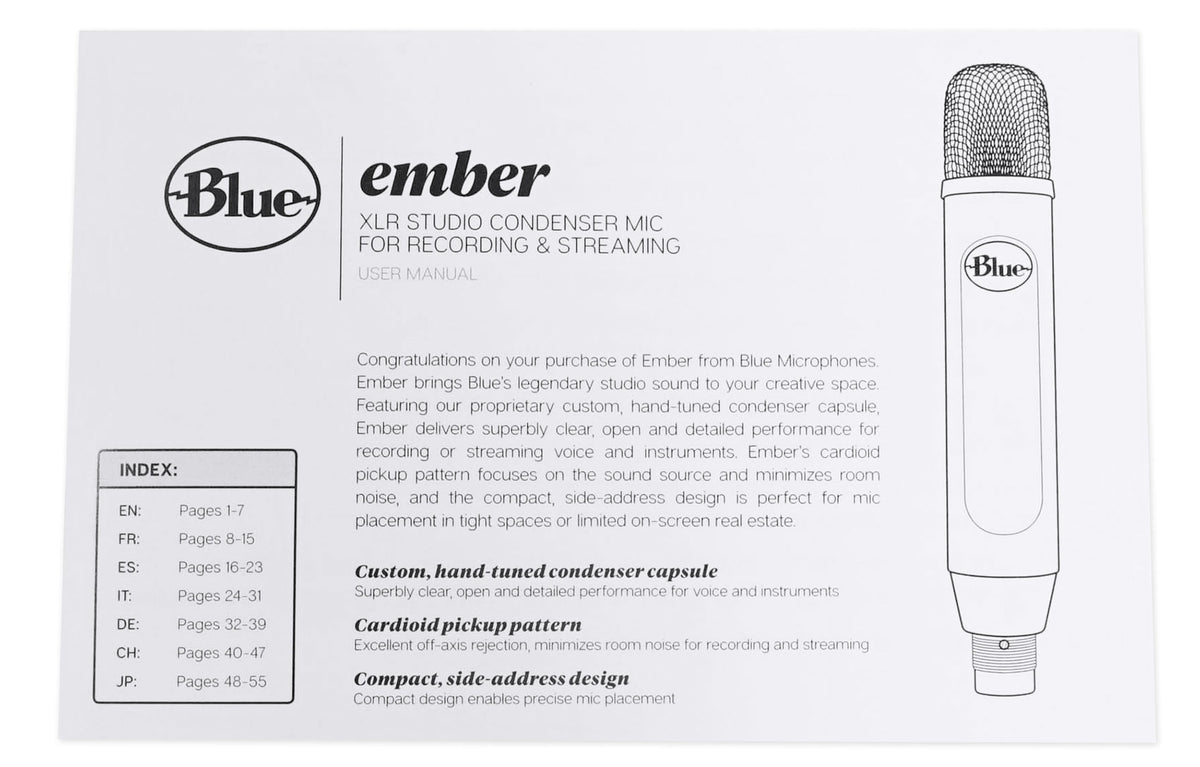 Blue Ember Side-Address Cardioid Condenser Studio Recording Microphone Mic