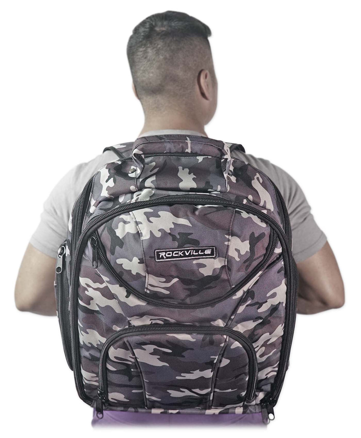 Rockville DJ Laptop/Gear Travel Camo Backpack Bag+Headphone Compartment+Dividers