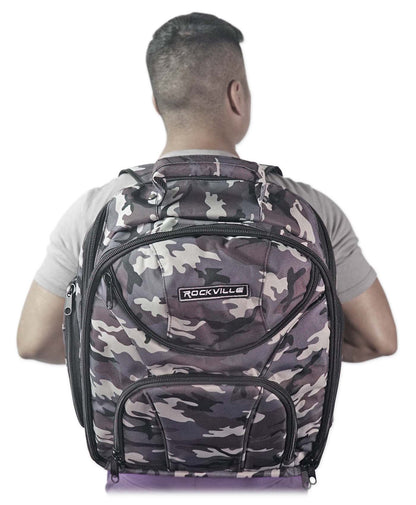 Rockville DJ Laptop/Gear Travel Camo Backpack Bag+Headphone Compartment+Dividers