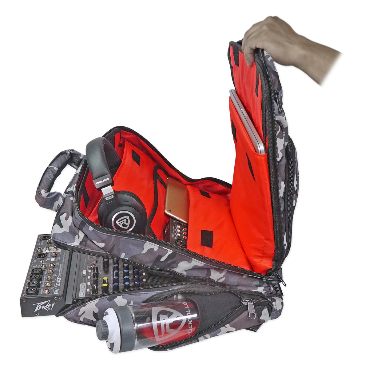 Rockville DJ Laptop/Gear Travel Camo Backpack Bag+Headphone Compartment+Dividers