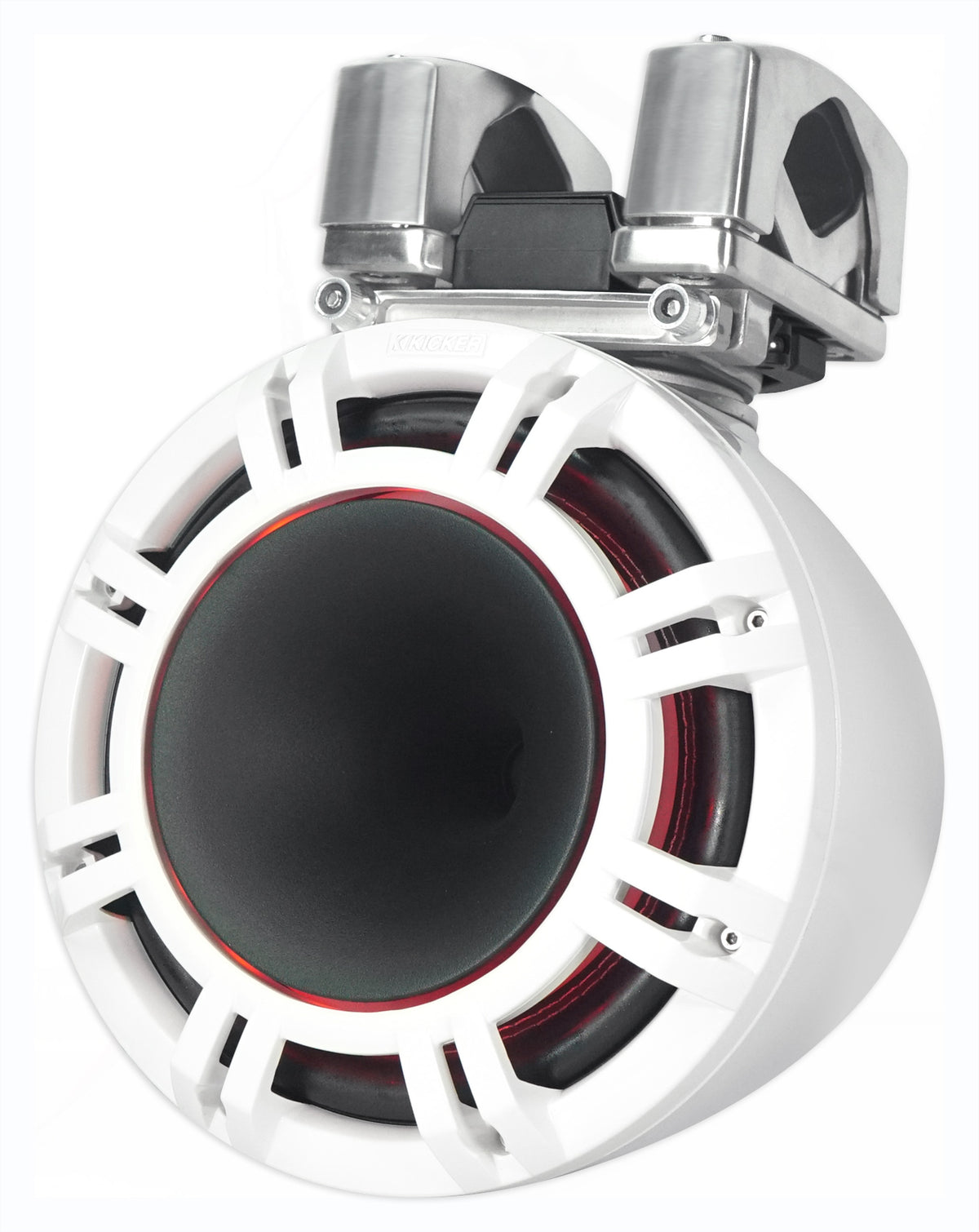 Pair Kicker KMTC9 HLCD 9" 600w White Wakeboard Tower LED Speakers w/Horns 44KMTC94W
