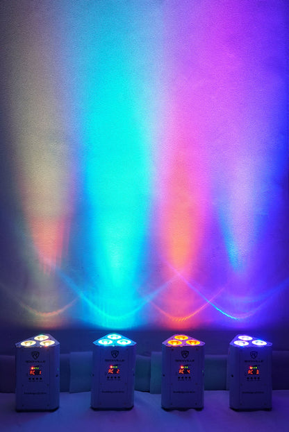 (6) RockWedge LED White RGBWA+UV Rechargeable Wireless DMX Lights+Bag