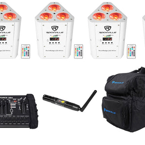 5) Rockville RockWedge LED White Rechargeable Wireless DMX Lights+Controller+Bag