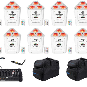 10 Rockville RockWedge LED White Rechargeable Wireless DMX Lights+Controller+Bag