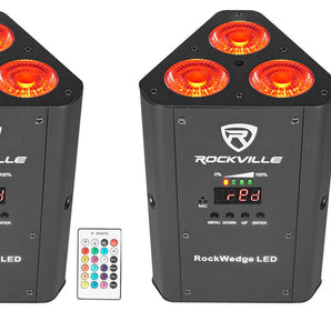 (2) Rockville RockWedge LED RGBWA+UV Rechargeable Wireless DMX DJ Par Up-Lights