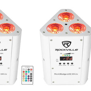 2 Rockville RockWedge LED RGBWA+UV Rechargeable Wireless DMX White Par Up-Lights