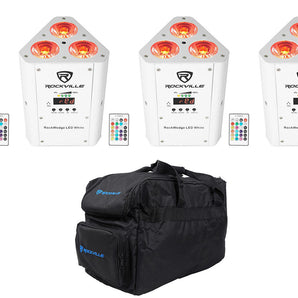 (4) Rockville RockWedge LED White RGBWA+UV Rechargeable Wireless DMX Lights+Bag