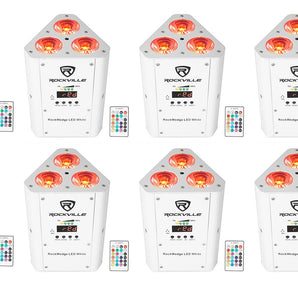 8 Rockville RockWedge LED RGBWA+UV Rechargeable Wireless DMX White Par Up-Lights
