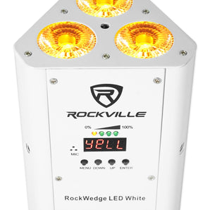 Rockville ROCKWEDGE PACKAGE WHITE (6) Battery Powered Wireless DMX Lights+Case