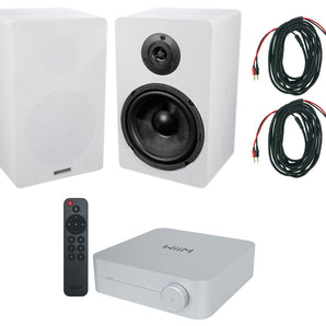 2) Rockville RockShelf 68W 360w 6.5" White Bookshelf Speakers+Bluetooth/Wifi Amp