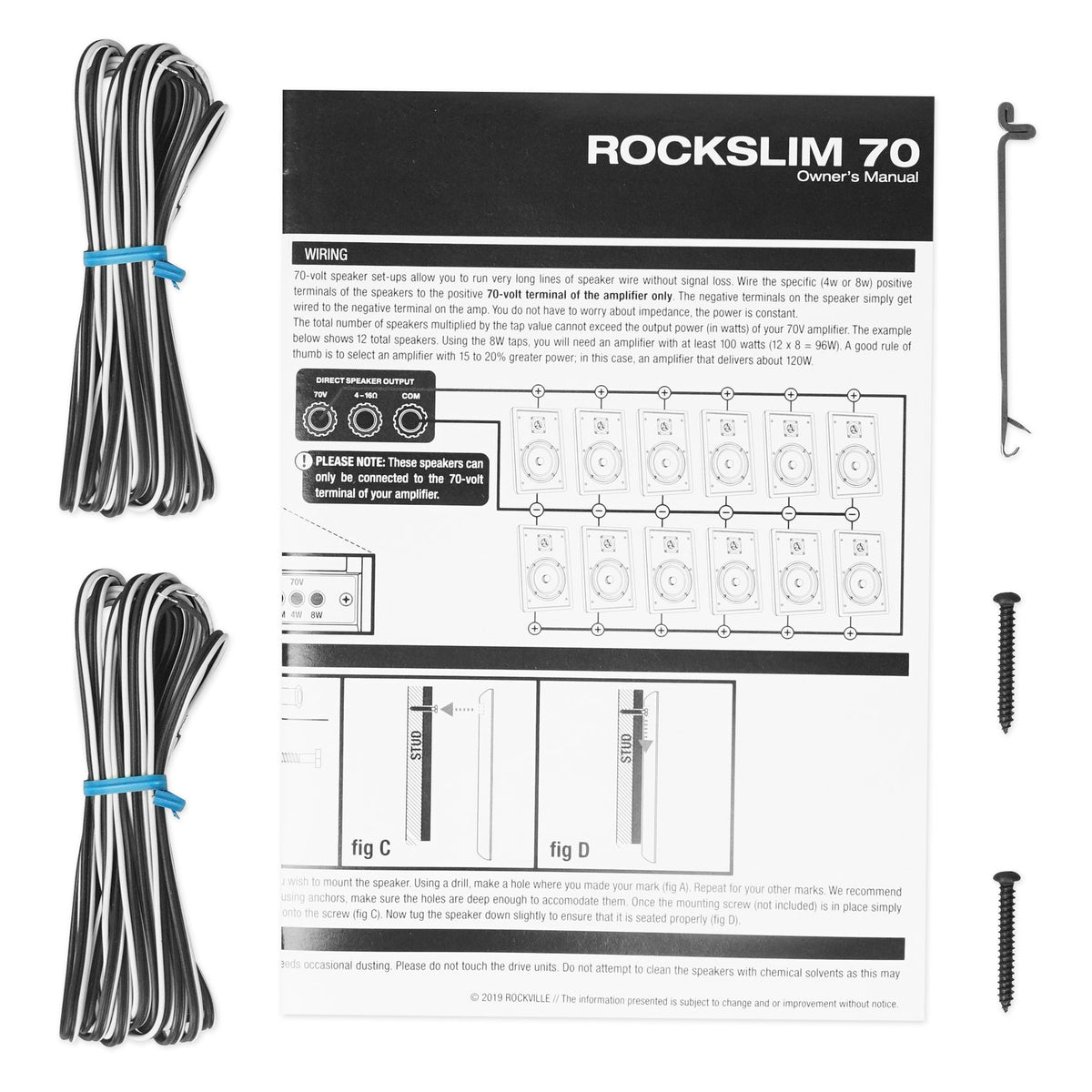Pair Rockville RockSlim 70B Black 5.25" 70v Commercial Restaurant Wall Speakers