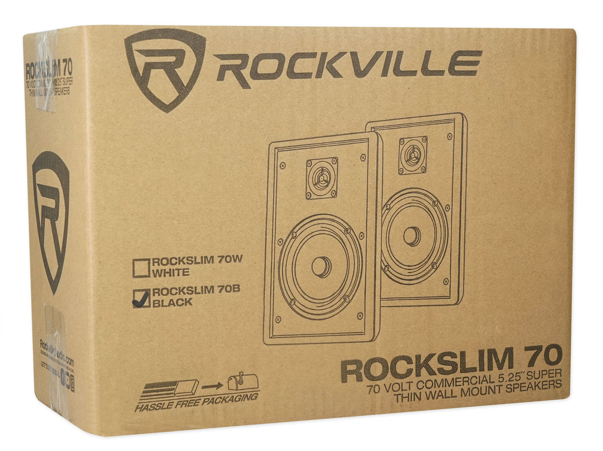 Pair Rockville RockSlim 70B Black 5.25" 70v Commercial Restaurant Wall Speakers
