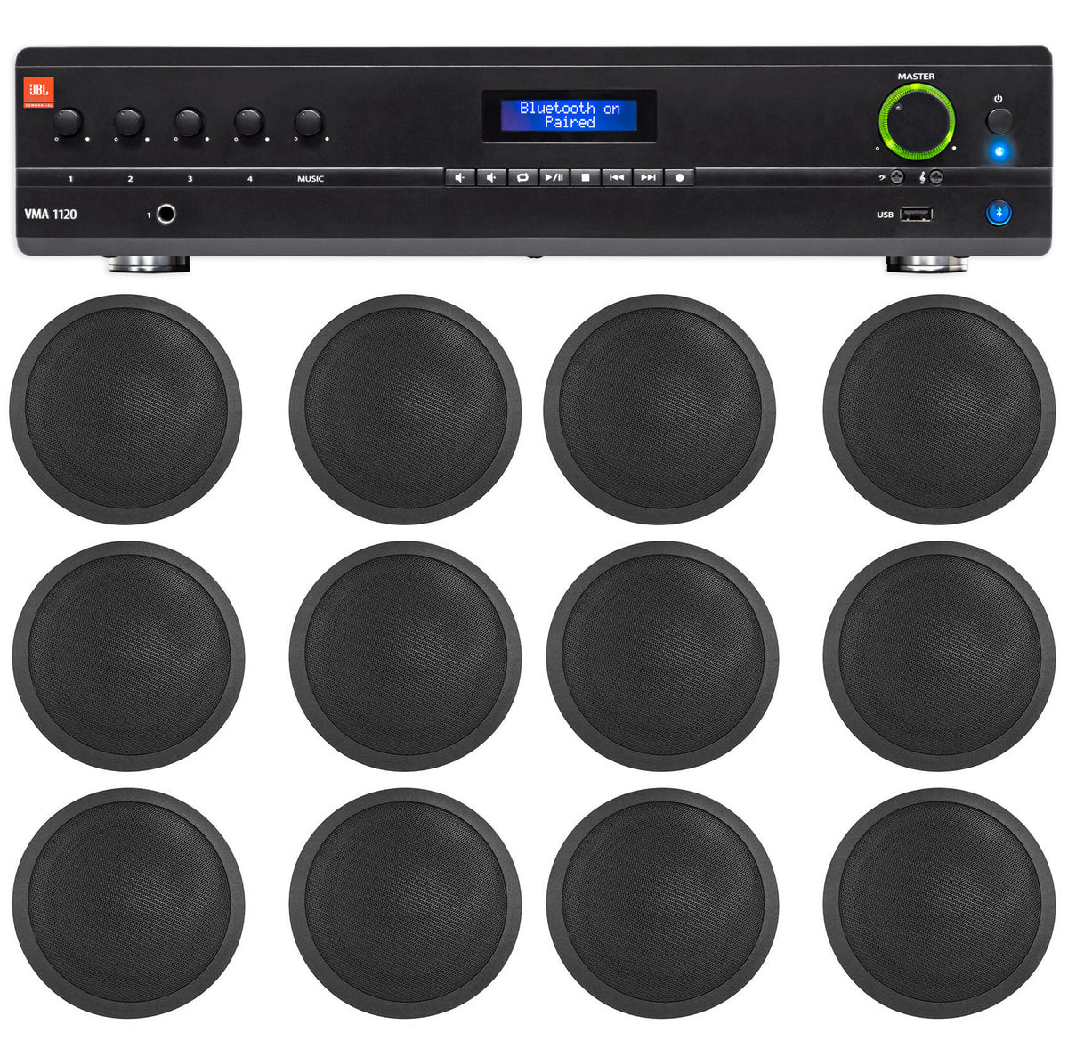 JBL Commercial Amp+(12) Black 6" Ceiling Speakers For Restaurant/Bar/Office/Cafe