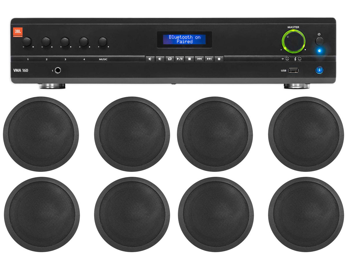 JBL Commercial 70v Amp+(8) Black 5" Ceiling Speakers For Restaurant/Bar/Cafe