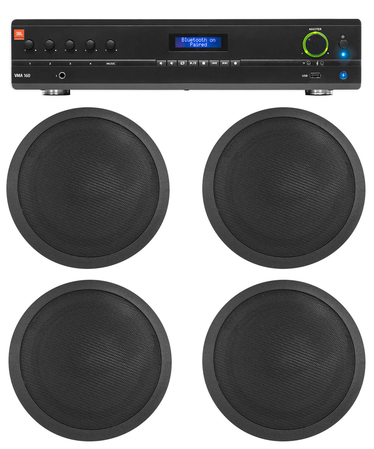 JBL Commercial 70v Amp+(4) Black 5" Ceiling Speakers For Restaurant/Bar/Cafe