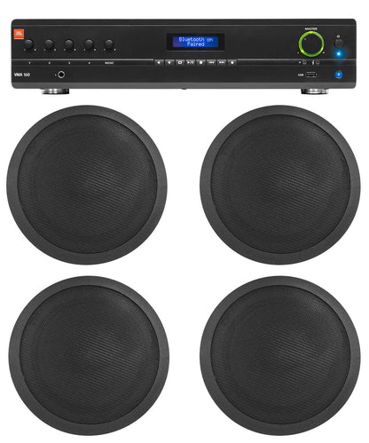 JBL Commercial 70v Amp+(4) Black 6" Ceiling Speakers For Restaurant/Bar/Cafe